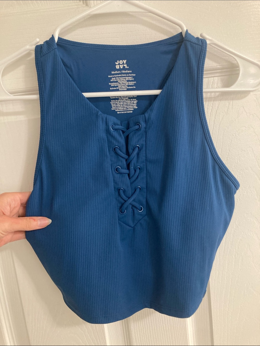 JoyLab Teal-Blue Ribbed Lace-Up Tank Top